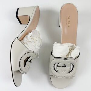 Gucci Sierra GG Slide Sandals Womens 39.5 US 9.5 Mystic White Heels Leather NEW